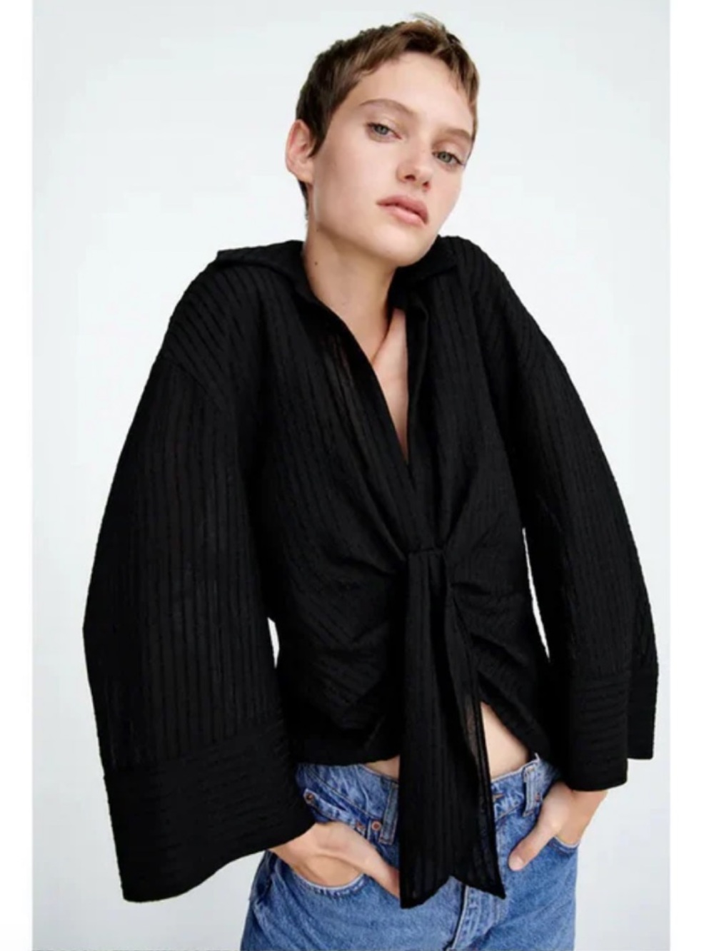 NWT Zara Textured Draped Top with Knot